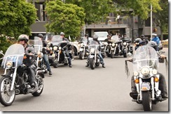 Lots of bikers at the Victoria hotel during the ride to live event